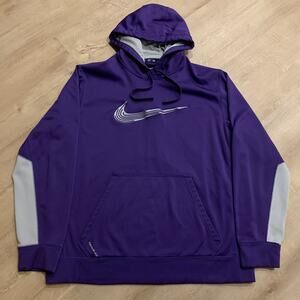 Nike Therma-Fit Hoodie Purple Gray Swoosh Mens XL Sweatshirt Pullover Sportswear